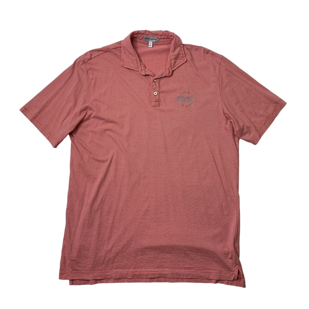 Peter Millar Polo Shirt Mens L Large Peach Stripe Carpenter Crown Comfort *LOGO